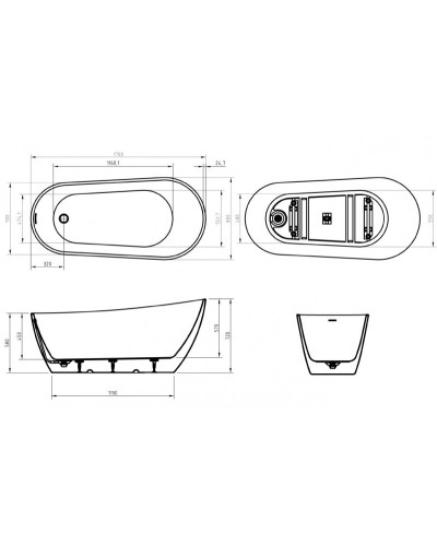 Отдельностоящая, полукруглая акриловая ванна в комплекте со сливом-переливом BelBagno BB704-1700-800-K