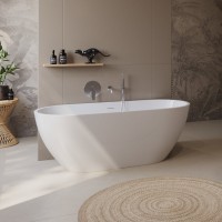 Отдельностоящая, овальная акриловая ванна UNO в комплекте со сливом-переливом BelBagno BB701-1400-720-K