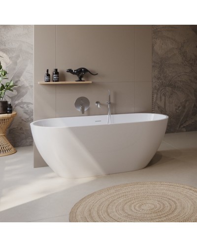 Отдельностоящая, овальная акриловая ванна UNO в комплекте со сливом-переливом BelBagno BB701-1400-720-K