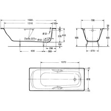 Чугунная ванна 150x70 Jacob Delafon Prelude E2944-00