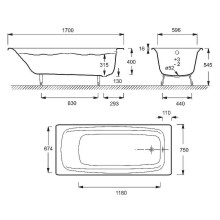 Чугунная ванна Jacob Delafon Diapason 170x75 E2937-S-00 без антискользящего покрытия