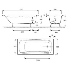 Чугунная ванна Jacob Delafon Diapason 170x75 E2937-S-00 без антискользящего покрытия