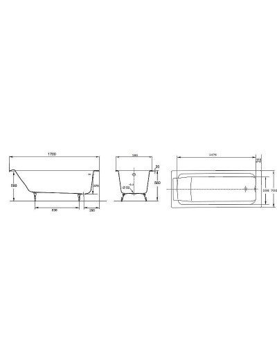 Чугунная ванна Jacob Delafon Parallel 170x70 E2947-S-00 без антискользящего покрытия