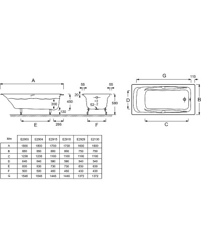 Чугунная ванна Jacob Delafon Repos 170x80 E2918-S-00 без антискользящего покрытия