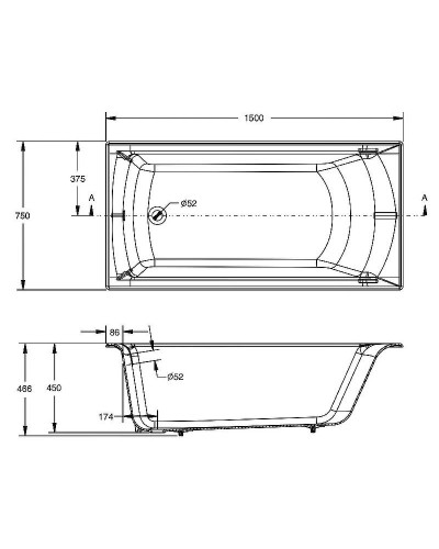 Чугунная ванна Jacob Delafon Biove 150x75 E6D903-0 с антискользящим покрытием