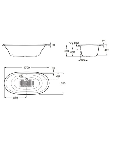 Чугунная ванна 170х85 см с противоскользящим покрытием Roca Newcast Black 233650002
