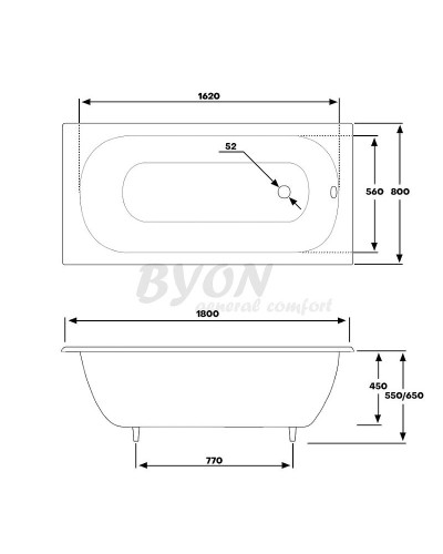 Чугунная ванна Byon 13М Maxi 180x80 Ц0000139 с антискользящим покрытием