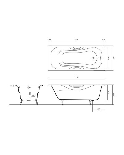 Чугунная ванна Aquatek Гамма 170x75 AQ8070FH-00 без антискользящего покрытия