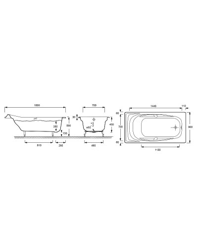 Чугунная ванна Jacob Delafon Super Repos 180x90 E2902-00 с антискользящим покрытием