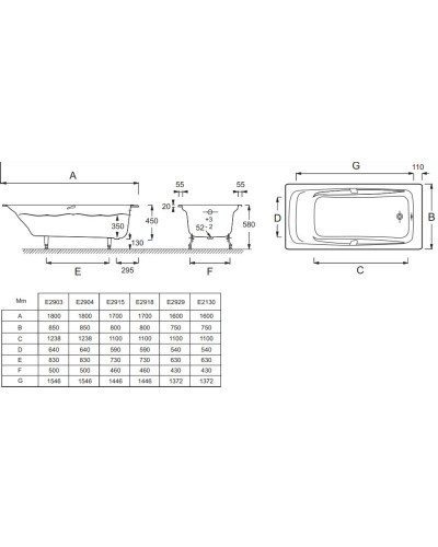 Чугунная ванна Jacob Delafon Repos 180x85 E2904-00 с антискользящим покрытием