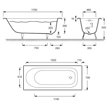 Чугунная ванна Jacob Delafon Soissons 170x70 E2921-00 без противоскользящего покрытия