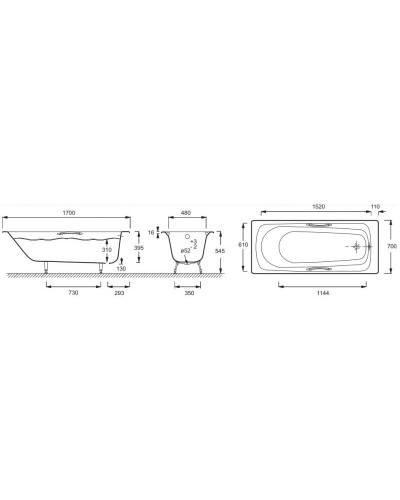 Чугунная ванна Jacob Delafon Melanie 170x70 E2925-00 с антискользящим покрытием