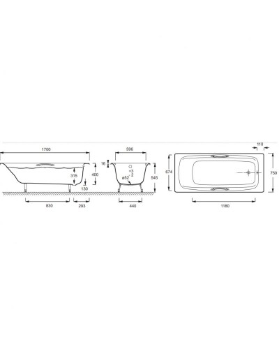 Чугунная ванна Jacob Delafon Diapason 170x75 E2926-00 с антискользящим покрытием