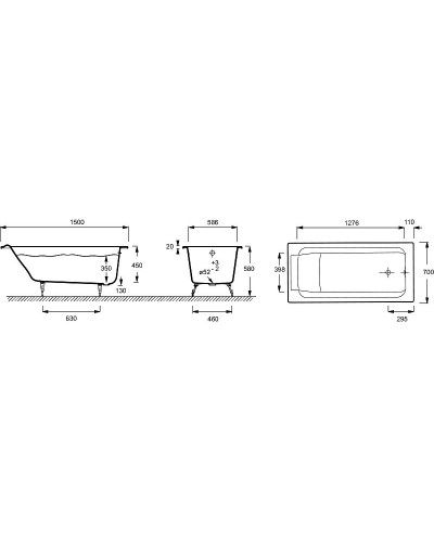 Чугунная ванна Jacob Delafon Parallel 150x70 E2946-00 с антискользящим покрытием