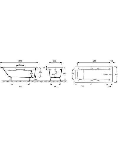 Чугунная ванна Jacob Delafon Parallel 170x70 E2948-00 с антискользящим покрытием