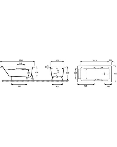 Чугунная ванна Jacob Delafon Parallel 150x70 E2949-00 с антискользящим покрытием