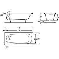 Чугунная ванна 140х70 см без противоскользящего покрытия Roca Continental 212904001