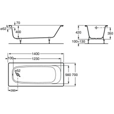Чугунная ванна 140х70 см без противоскользящего покрытия Roca Continental 212904001