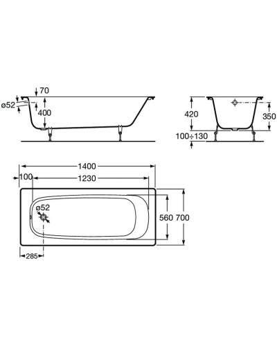 Чугунная ванна 140х70 см без противоскользящего покрытия Roca Continental 212904001