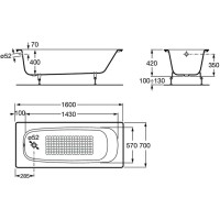 Чугунная ванна 160х70 см с противоскользящим покрытием Roca Continental 21291200R