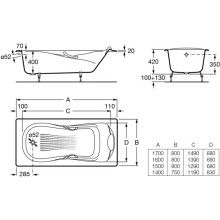 Чугунная ванна 140x75 см с противоскользящим покрытием Roca Haiti SET/2331G0000/526804210/150412330