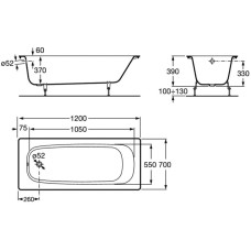 Чугунная ванна 120х70 см без противоскользящего покрытия Roca Continental 211506001