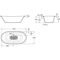 Чугунная ванна 170х85 см с противоскользящим покрытием Roca Newcast Navy Blue 233650004