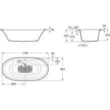 Чугунная ванна 170х85 см с противоскользящим покрытием Roca Newcast Navy Blue 233650004