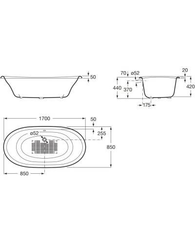 Чугунная ванна 170х85 см с противоскользящим покрытием Roca Newcast Bordeaux 233650003