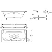 Чугунная ванна 170х85 см с противоскользящим покрытием Roca Akira 2325G000R