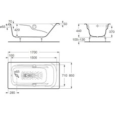 Чугунная ванна 170x85 см с противоскользящим покрытием Roca Ming SET/2302G000R/291120001/150412330