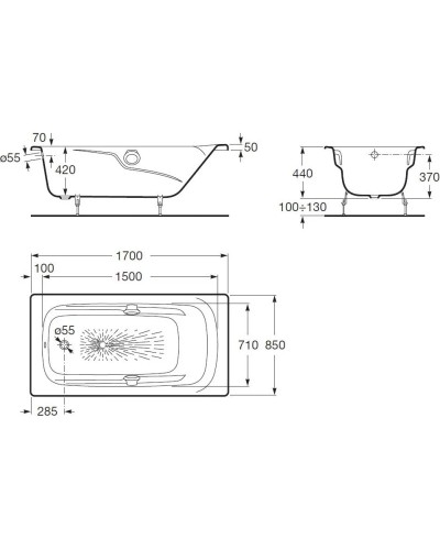Чугунная ванна 170x85 см с противоскользящим покрытием Roca Ming SET/2302G000R/291120001/150412330