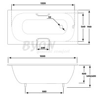 Чугунная ванна 150x70 см с ручками Byon 13 V0000218