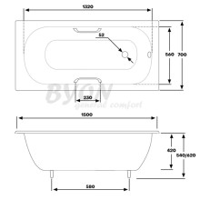 Чугунная ванна 150x70 см с ручками Byon 13 V0000218