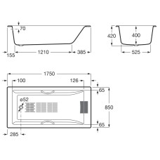 Чугунная ванна 175x85 см с противоскользящим покрытием Roca Belice 233550000