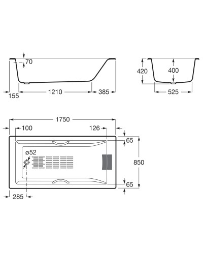 Чугунная ванна 175x85 см с противоскользящим покрытием Roca Belice 233550000