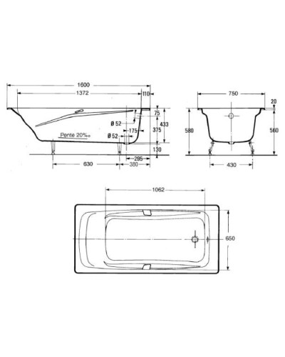 Чугунная ванна Jacob Delafon Repos 160x75 E2929-00 с антискользящим покрытием