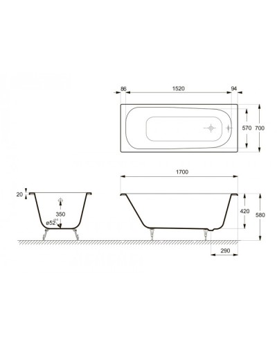 Ванна чугунная Delice Continental 170х70 с отверстиями под ручки DLR230613R
