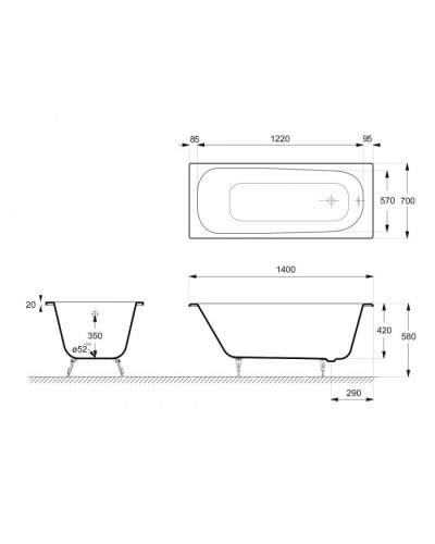 Ванна чугунная Delice Continental 140х70 с антискользящим покрытием DLR230619-AS