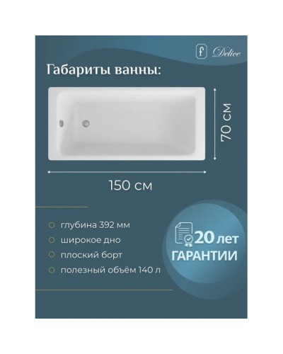 Ванна чугунная Delice Parallel 150х70 с ручками DLR220503R