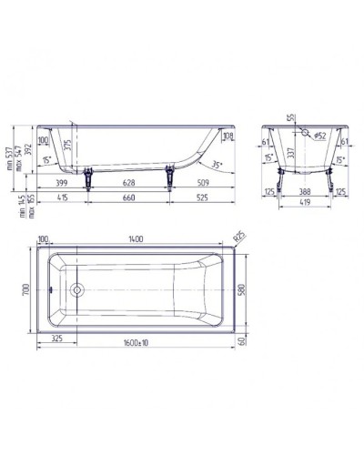 Ванна чугунная Delice Parallel 160х70 DLR220504