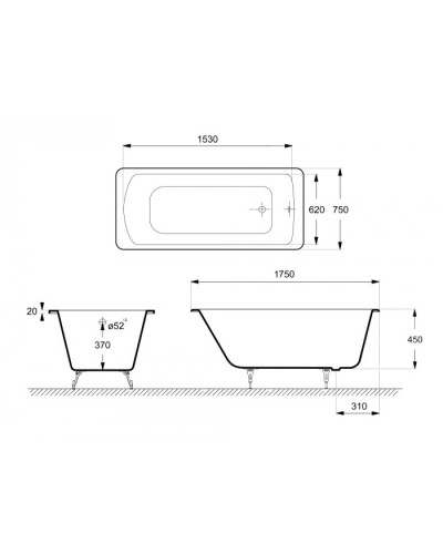 Ванна чугунная Delice Prestige 175х75 с отверстиями под ручки и антискользящим покрытием DLR230611R-AS