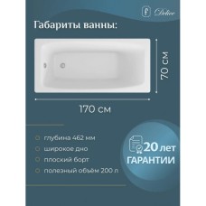 Ванна чугунная Delice Repos 170х70 с ручками DLR220508R