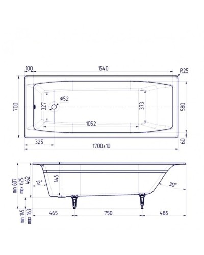 Ванна чугунная Delice Repos 170х70 с ручками DLR220508R