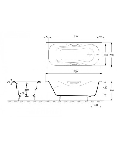 Ванна чугунная Delice Malibu 170х75 с антискользящим покрытием DLR230609-AS