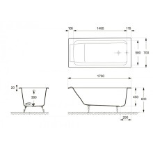 Ванна чугунная Delice Palomba 170х70 с антискользящим покрытием DLR230620-AS