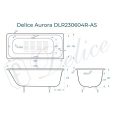 Ванна чугунная Delice Aurora 160х75 с отверстиями под ручки и антискользящим покрытием DLR230604R-AS