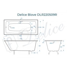 Ванна чугунная Delice Biove 170х75 с черными матовыми ручками DLR220509RB