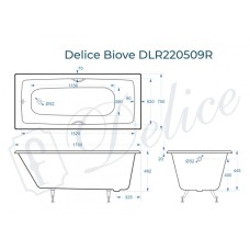 Ванна чугунная Delice Biove 170х75 с черными матовыми ручками DLR220509RB