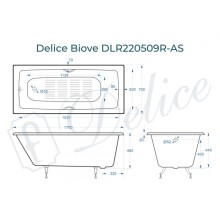 Ванна чугунная Delice Biove 170х75 с черными матовыми ручками и антискользящим покрытием DLR220509RB-AS